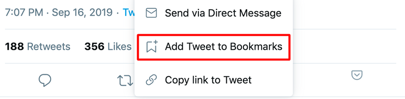 Choose Add Tweet to Bookmarks