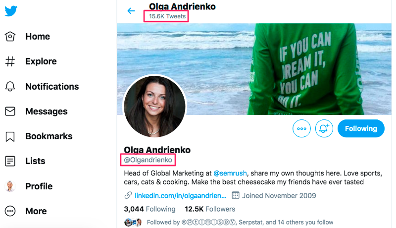 For example, Olga Andrienko wrote 15,6K tweets
